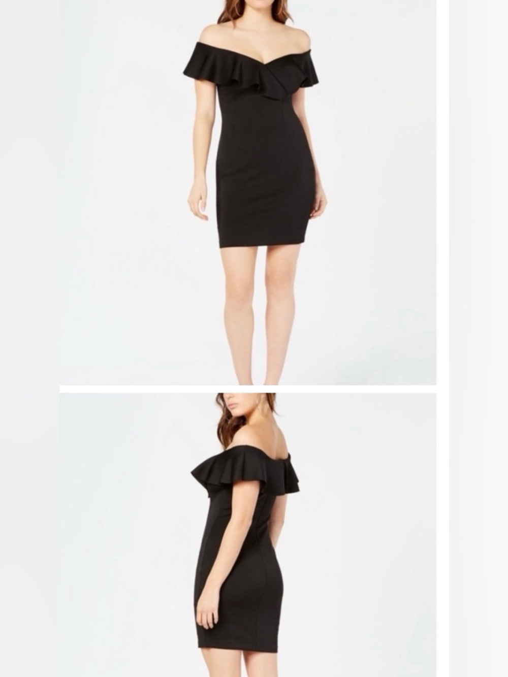 Guess Black Off Shoulder Ruffle Bodycon Dress